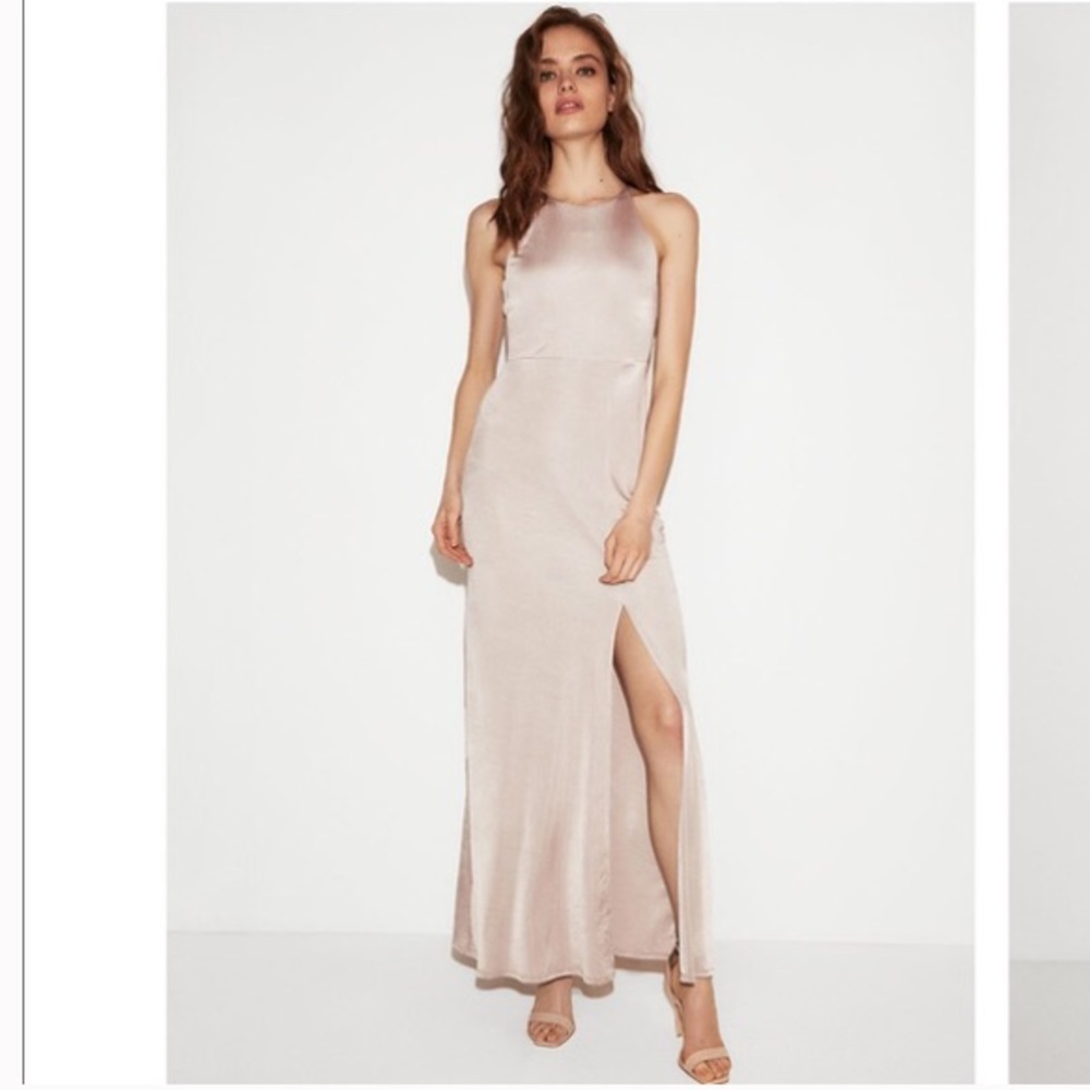 🔥NWT🔥 Express Pink Satin High Slit Dress